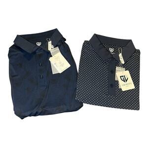 NWT Graham Luxe Size XL Polka Dot Blue Golf Polo Short Sleeve Stretch Bundle
